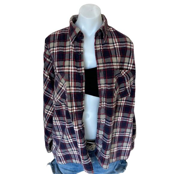 Bratz Plaid Flannel Shirt LARGE Oversized Upcycle Unique Grunge Y2K Shacket - Picture 4 of 6